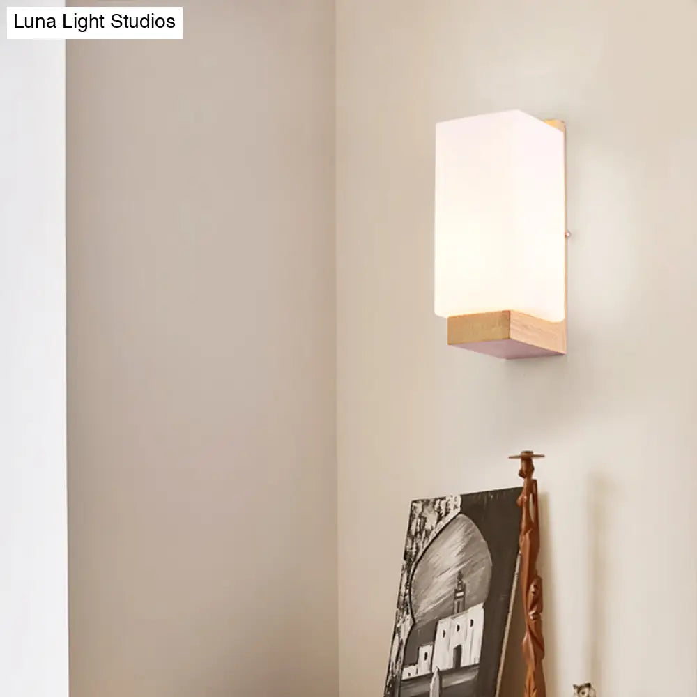Geometric Wall Lamp Wood Cream Glass Staircase Hallway Modern Minimalist Design E26 E27 Socket Bedroom | Sansoti