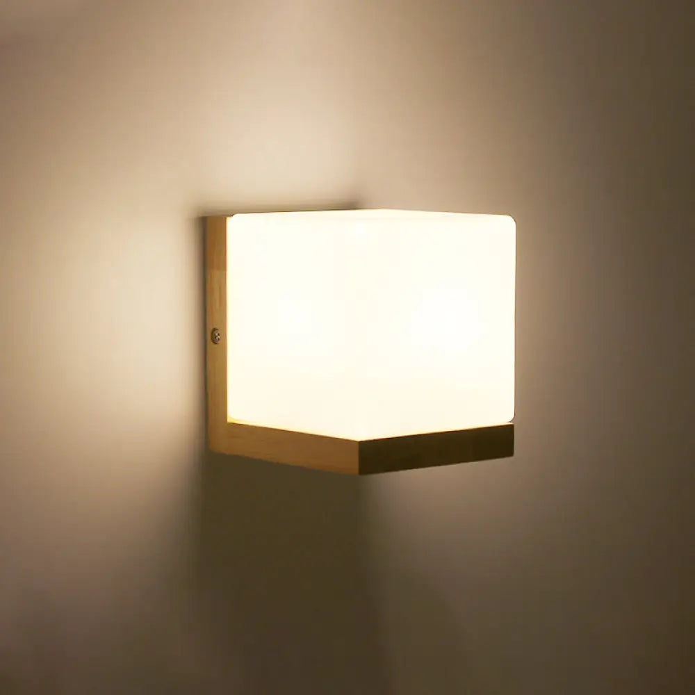 Geometric Wall Lamp Wood Cream Glass Staircase Hallway Modern Minimalist Design E26 E27 Socket Bedroom | Sansoti