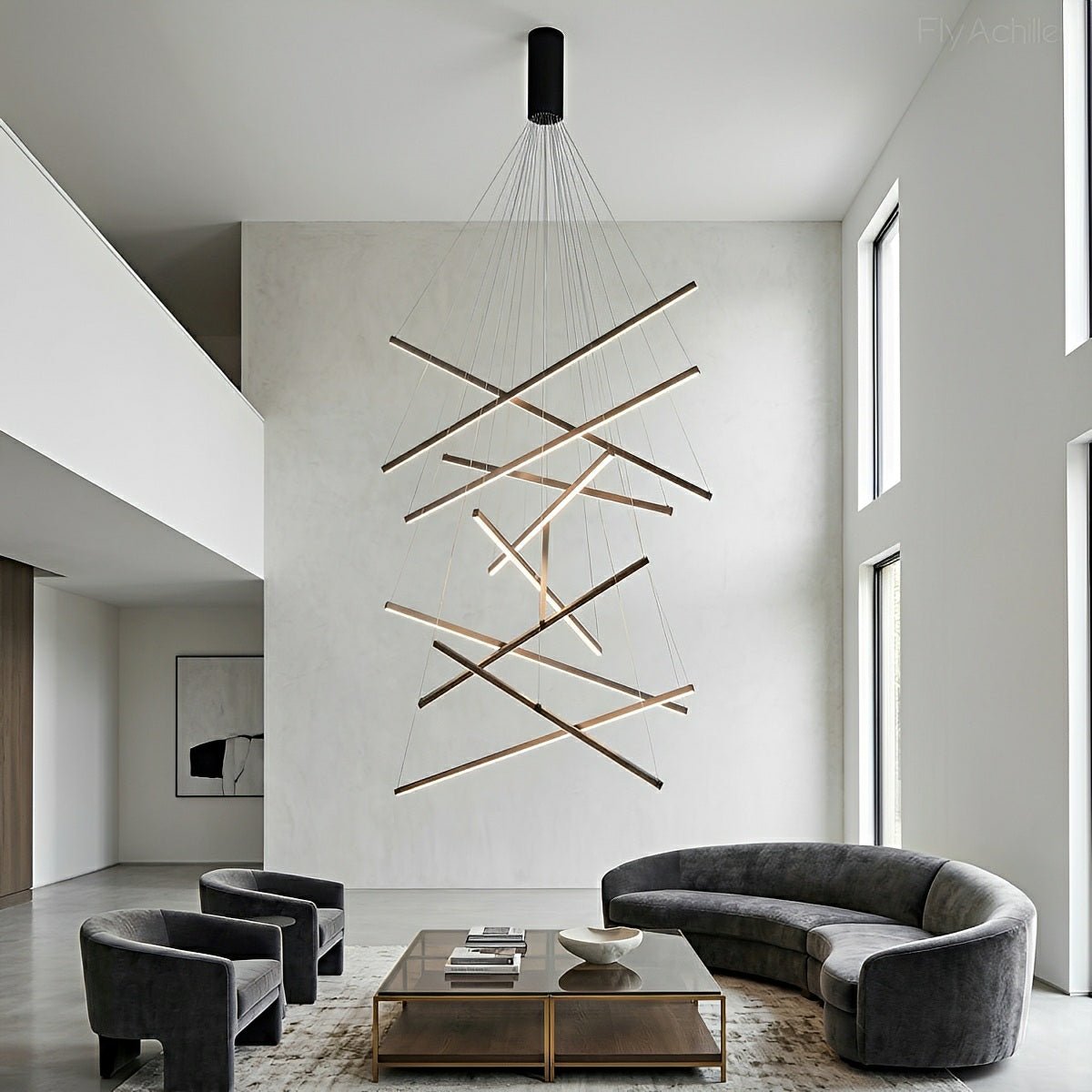 Layered Black LED Pendant Light, Dimmable with Remote Control, Geometric Staircase Design for Living Room | Sansoti
