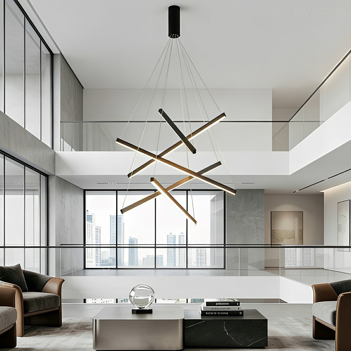 Layered Black LED Pendant Light, Dimmable with Remote Control, Geometric Staircase Design for Living Room | Sansoti