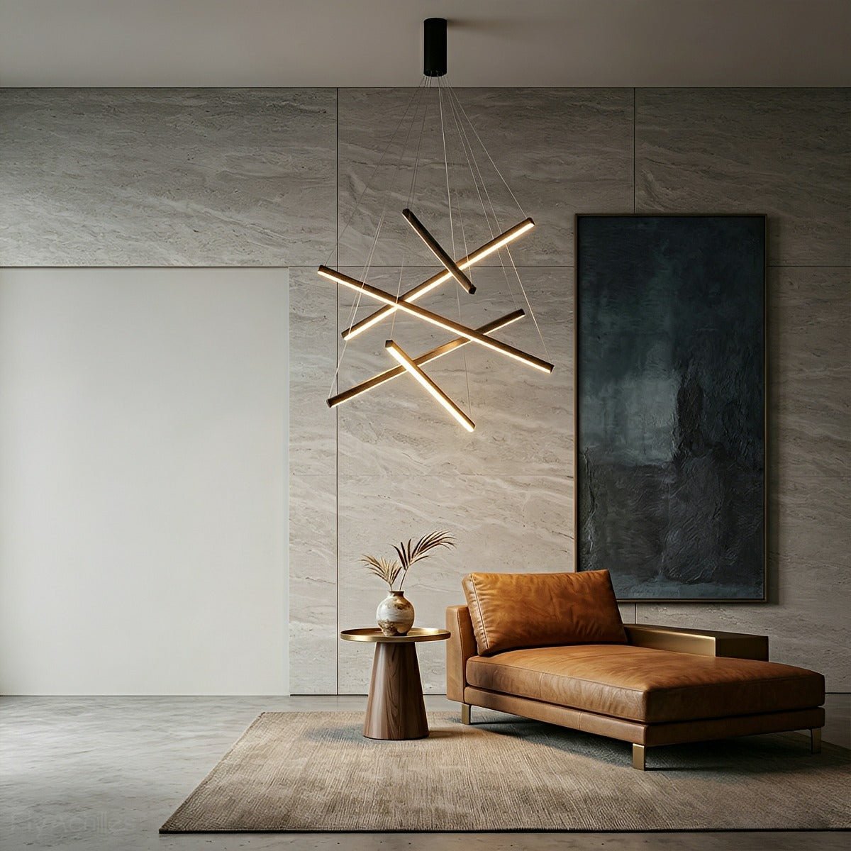 Layered Black LED Pendant Light, Dimmable with Remote Control, Geometric Staircase Design for Living Room | Sansoti