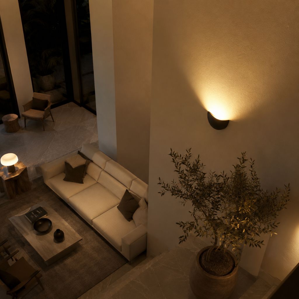 Halbrunde LED-Wandleuchte aus Aluminium, 20 cm, warmweißes bis neutralweißes Licht für Schlafzimmer, Wohnzimmer und Flur, wasserdicht nach IP65 | Sansoti