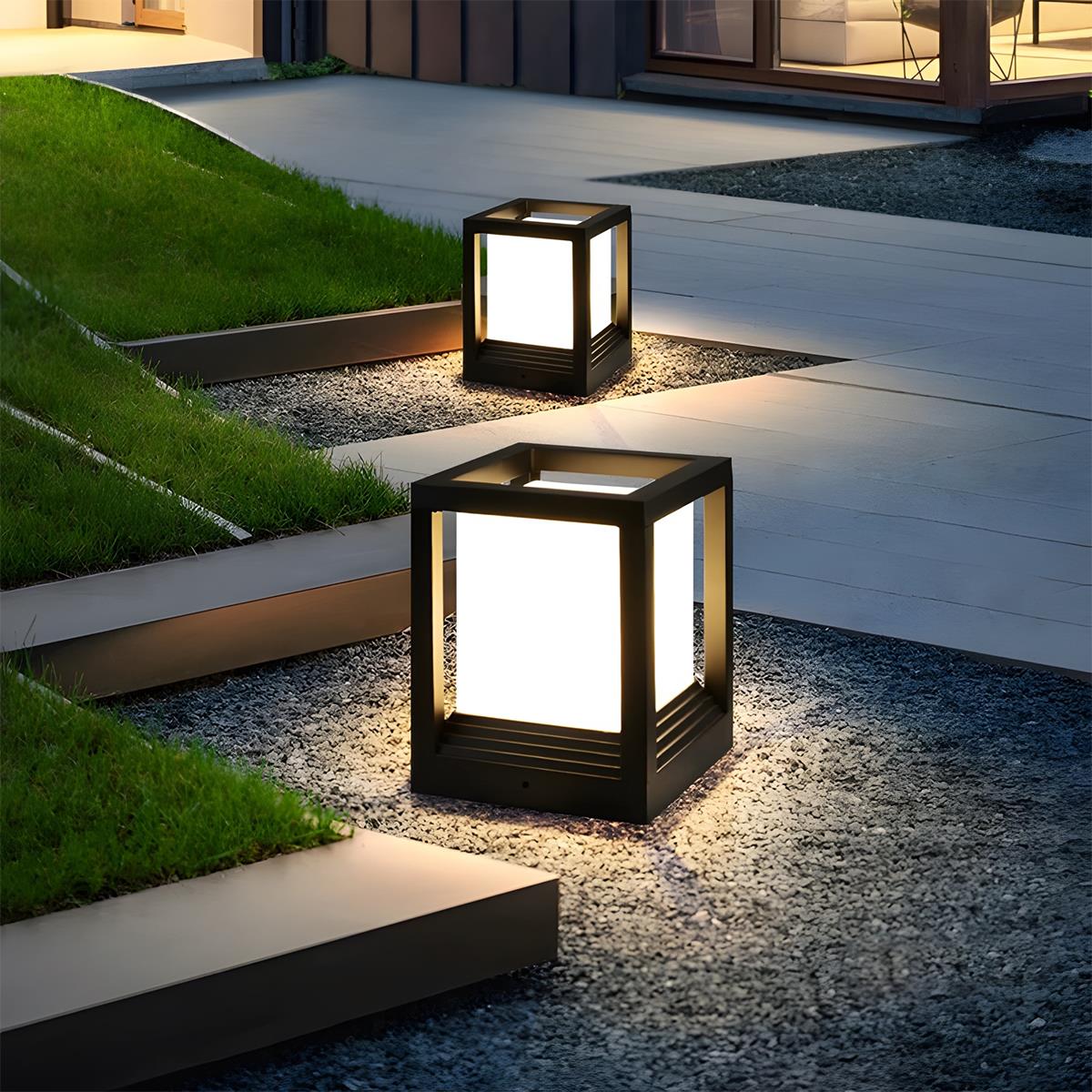 Sockelleuchte Solar LED Aluminium Schwarz Garten Pfosten Außenleuchte Quadrat Minimalistisch Gartenbeleuchtung Einfahrt Zaun Sockelbeleuchtung Außen | Restfield