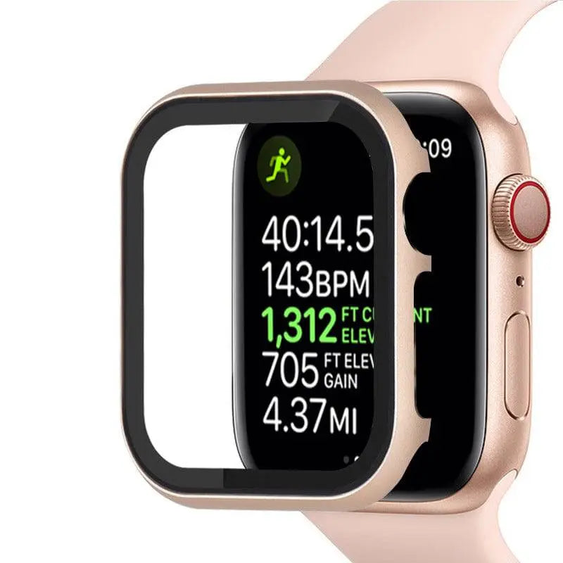 Roestvrijstalen Beschermhoesje met Gehard Glas voor Apple Watch 44mm 40mm 42mm 38mm Smartwatch Accessoire | Sansoti