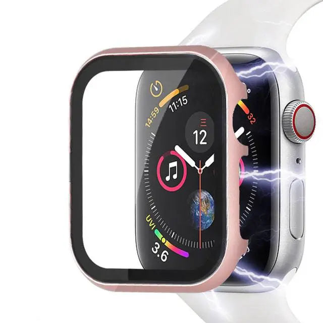 Roestvrijstalen Beschermhoesje met Gehard Glas voor Apple Watch 44mm 40mm 42mm 38mm Smartwatch Accessoire | Sansoti