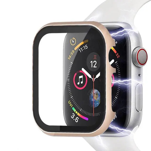 Roestvrijstalen Beschermhoesje met Gehard Glas voor Apple Watch 44mm 40mm 42mm 38mm Smartwatch Accessoire | Sansoti
