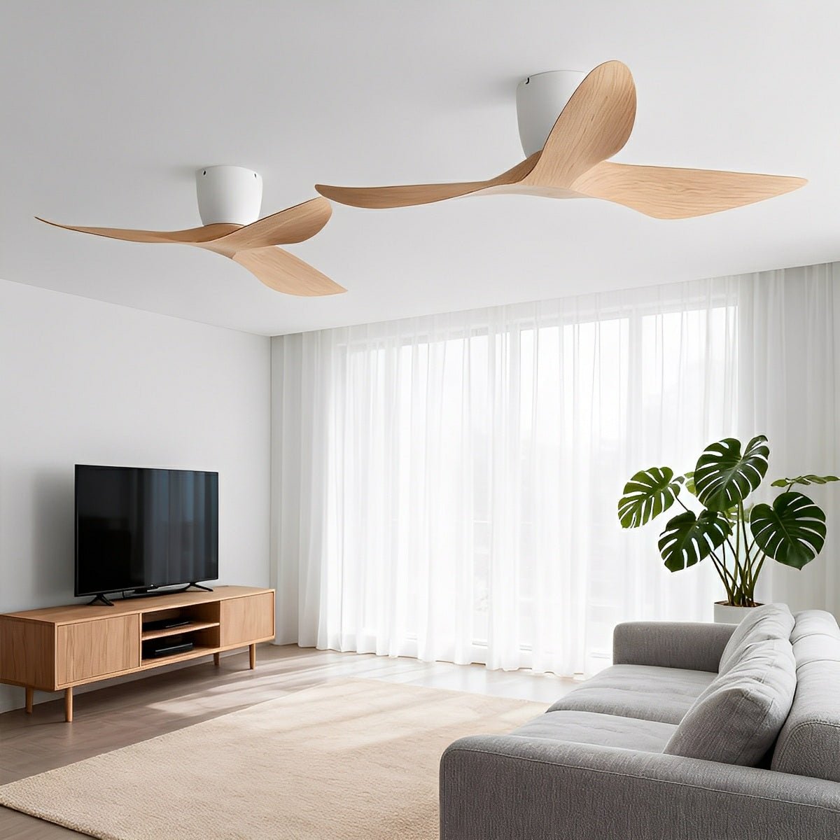 Wentylator sufitowy, 6 prędkości, odwracalny, cichy silnik DC, 38-48 cm, nowoczesny minimalistyczny design, bez oświetlenia | Sansoti