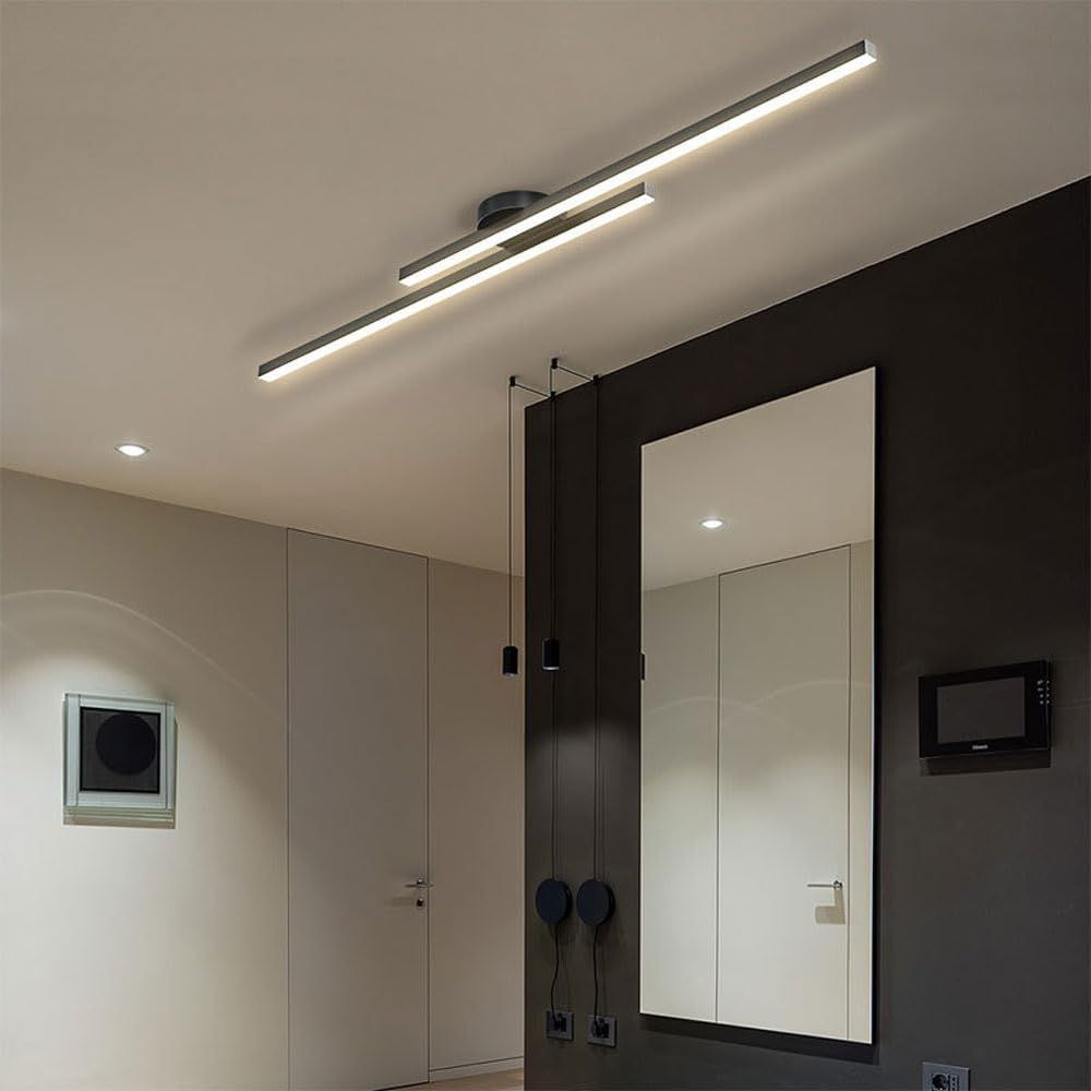 Halb-Einbau-Deckenleuchte aus Aluminium, LED, modern, Schwarz Weiß Gold, dimmbar, 35-47 Zoll, für Wohnzimmer und Schlafzimmer | Sansoti
