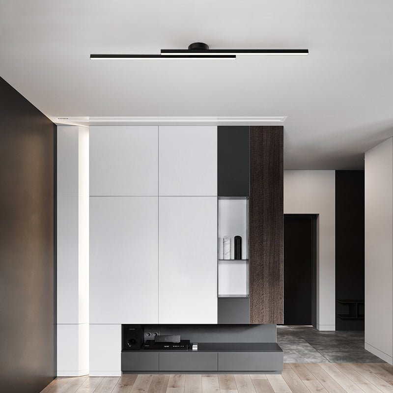 Halb-Einbau-Deckenleuchte aus Aluminium, LED, modern, Schwarz Weiß Gold, dimmbar, 35-47 Zoll, für Wohnzimmer und Schlafzimmer | Sansoti