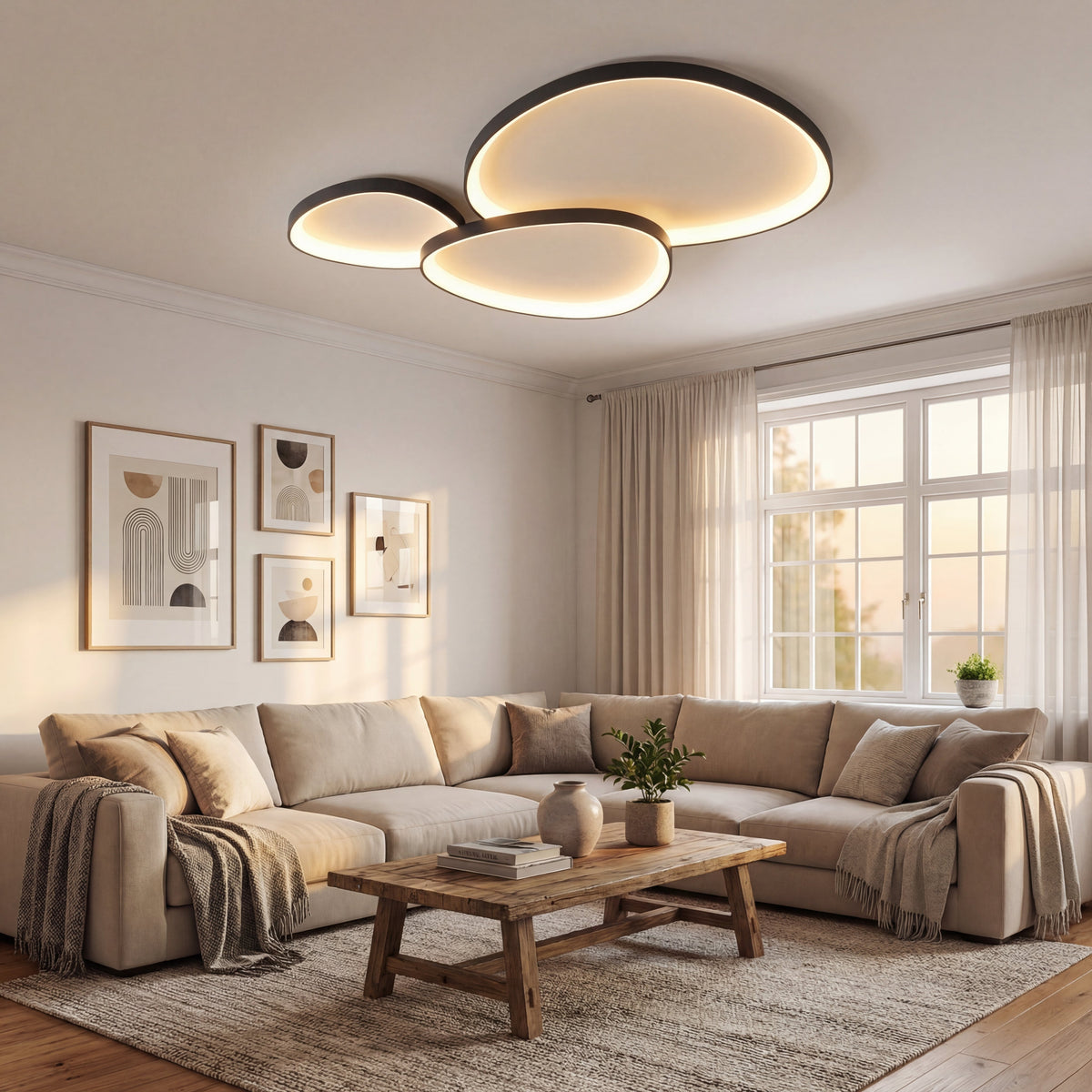 Minimalistyczna lampa sufitowa LED z aluminium 90x60cm do jadalni i salonu, oświetlenie o nowoczesnych, prostych liniach | Sansoti