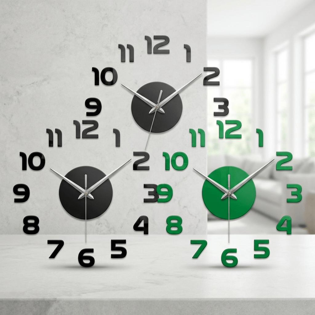 3D Frameless Wall Clock with Glow-in-the-Dark Numbers Silent Movement Modern Design for Living Room and Bedroom | Sansoti