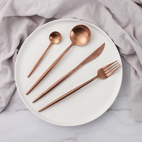 Modern Bestekset 24-Delig Titanium RVS Goud Roségoud Zwart Zwart-Goud Tafelvork Tafelmes Theelepel Eetlepel Glanzende Afwerking | Sansoti
