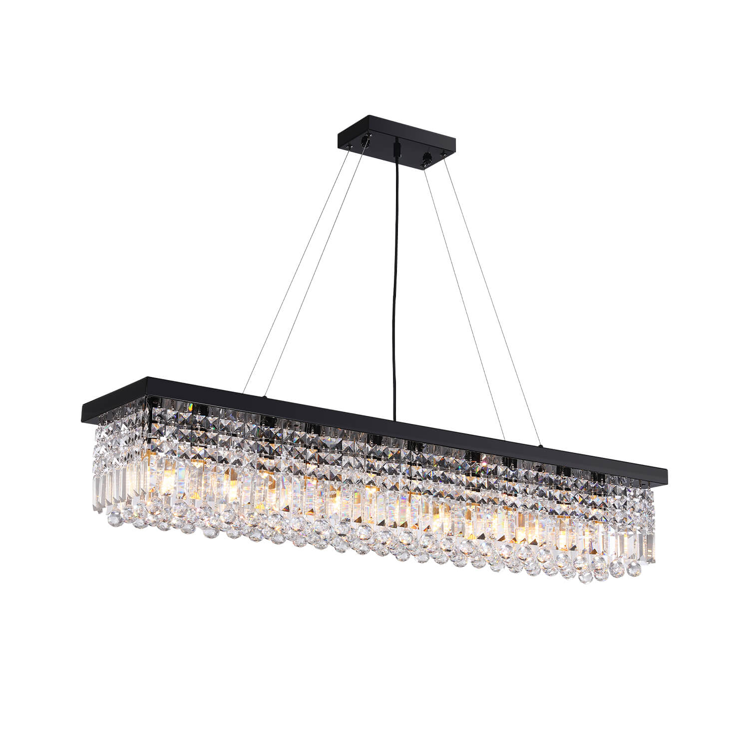 Lustre Rectangulaire en Cristal Goutte de Pluie K9 Noir E12 Salle à Manger Îlot de Cuisine Moderne | Restfield