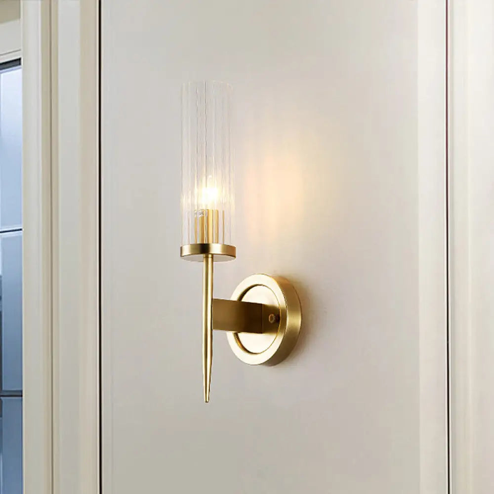 Wandlamp Goud Hoekmodel met Helder Glas - Moderne Cilinder Wandverlichting voor Gang Slaapkamer Woonkamer | Sansoti