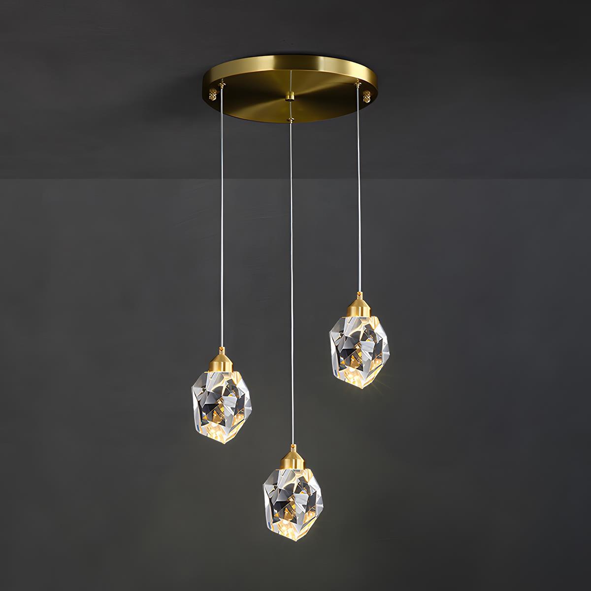Moderne Minimalistische Luxe Messing Kristallen Hanglamp Met Verstelbare Hoogte En LED Verlichting | Sansoti