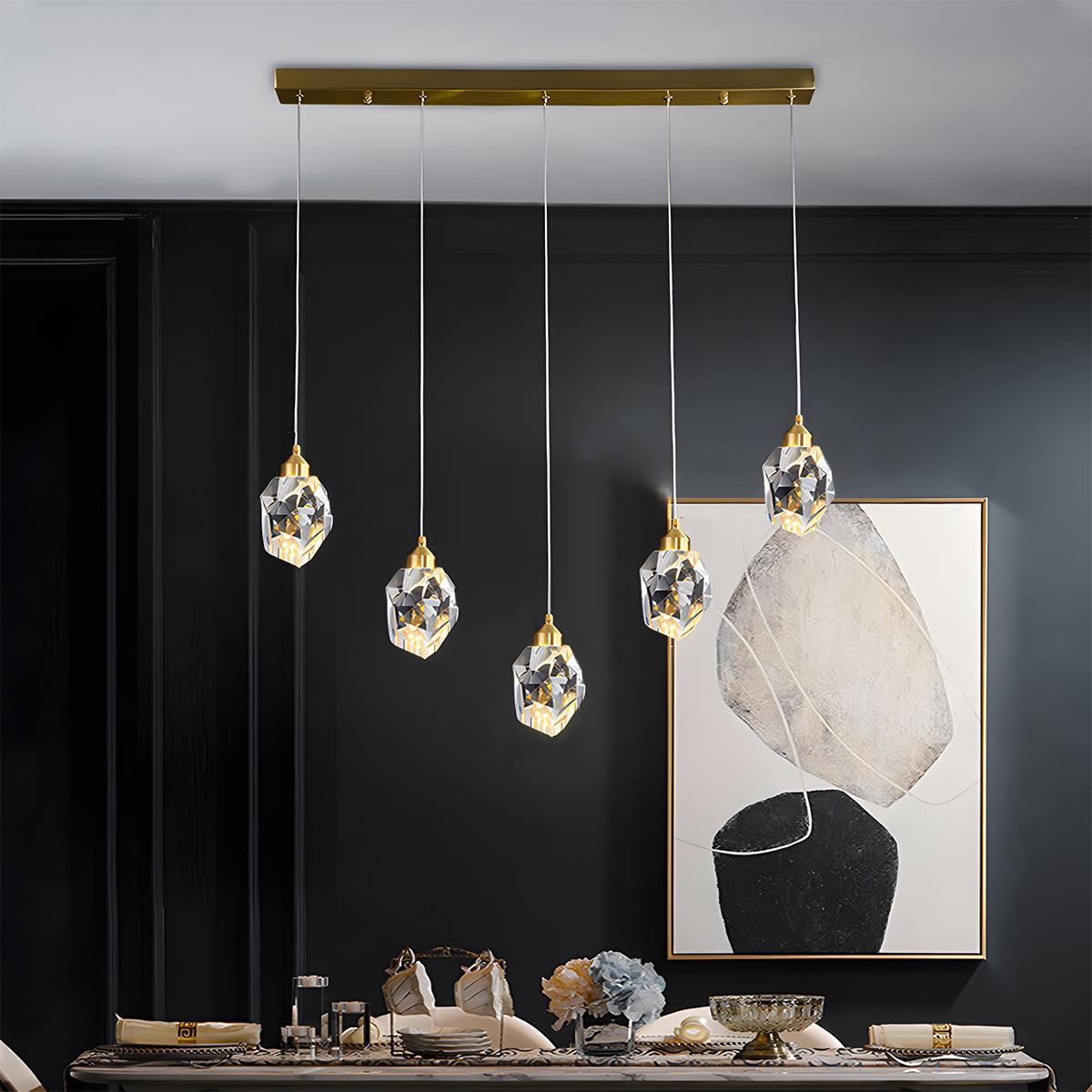 Moderne Minimalistische Luxe Messing Kristallen Hanglamp Met Verstelbare Hoogte En LED Verlichting | Sansoti