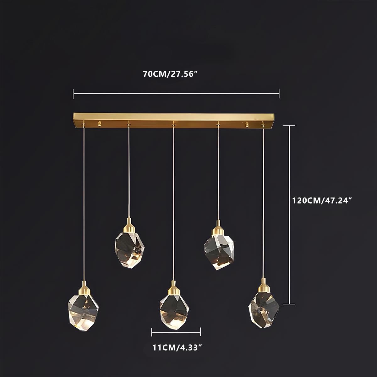 Moderne Minimalistische Luxe Messing Kristallen Hanglamp Met Verstelbare Hoogte En LED Verlichting | Sansoti