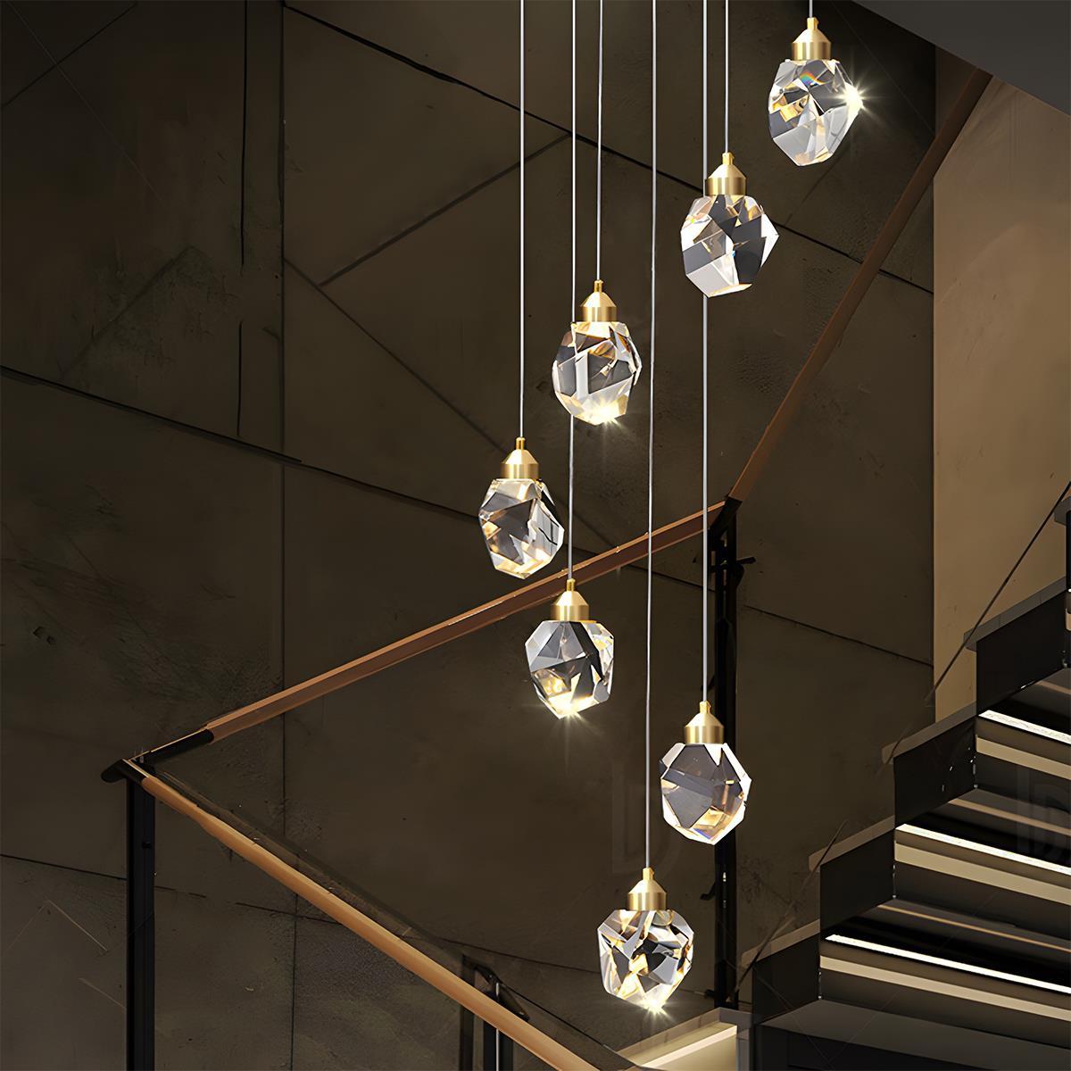 Moderne Minimalistische Luxe Messing Kristallen Hanglamp Met Verstelbare Hoogte En LED Verlichting | Sansoti
