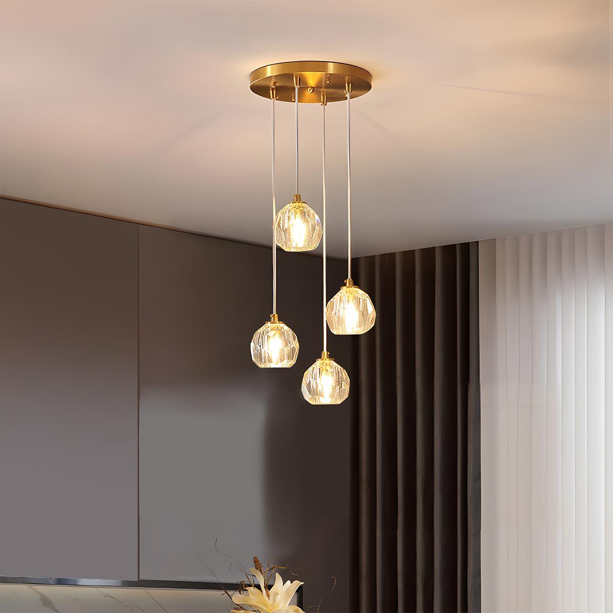 Moderne Minimalistische Luxe Messing Kristallen Hanglamp Met Verstelbare Hoogte En LED Verlichting | Sansoti
