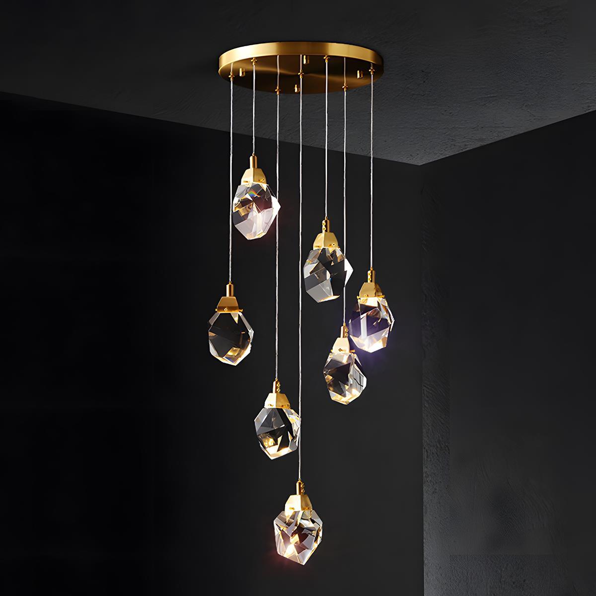 Moderne Minimalistische Luxe Messing Kristallen Hanglamp Met Verstelbare Hoogte En LED Verlichting | Sansoti