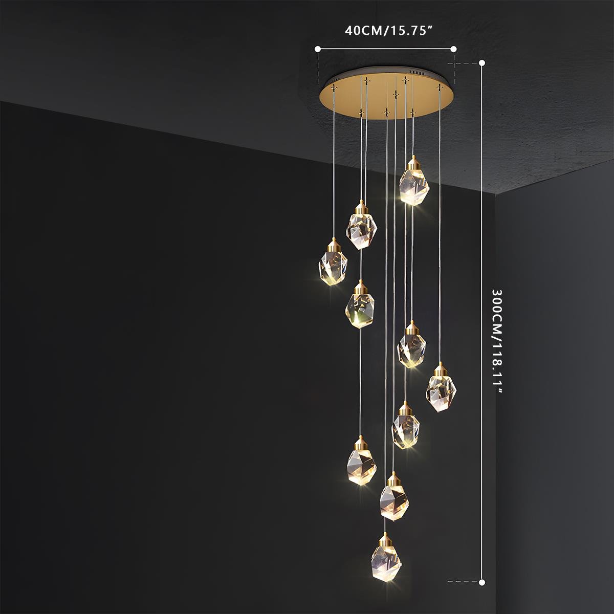 Moderne Minimalistische Luxe Messing Kristallen Hanglamp Met Verstelbare Hoogte En LED Verlichting | Sansoti