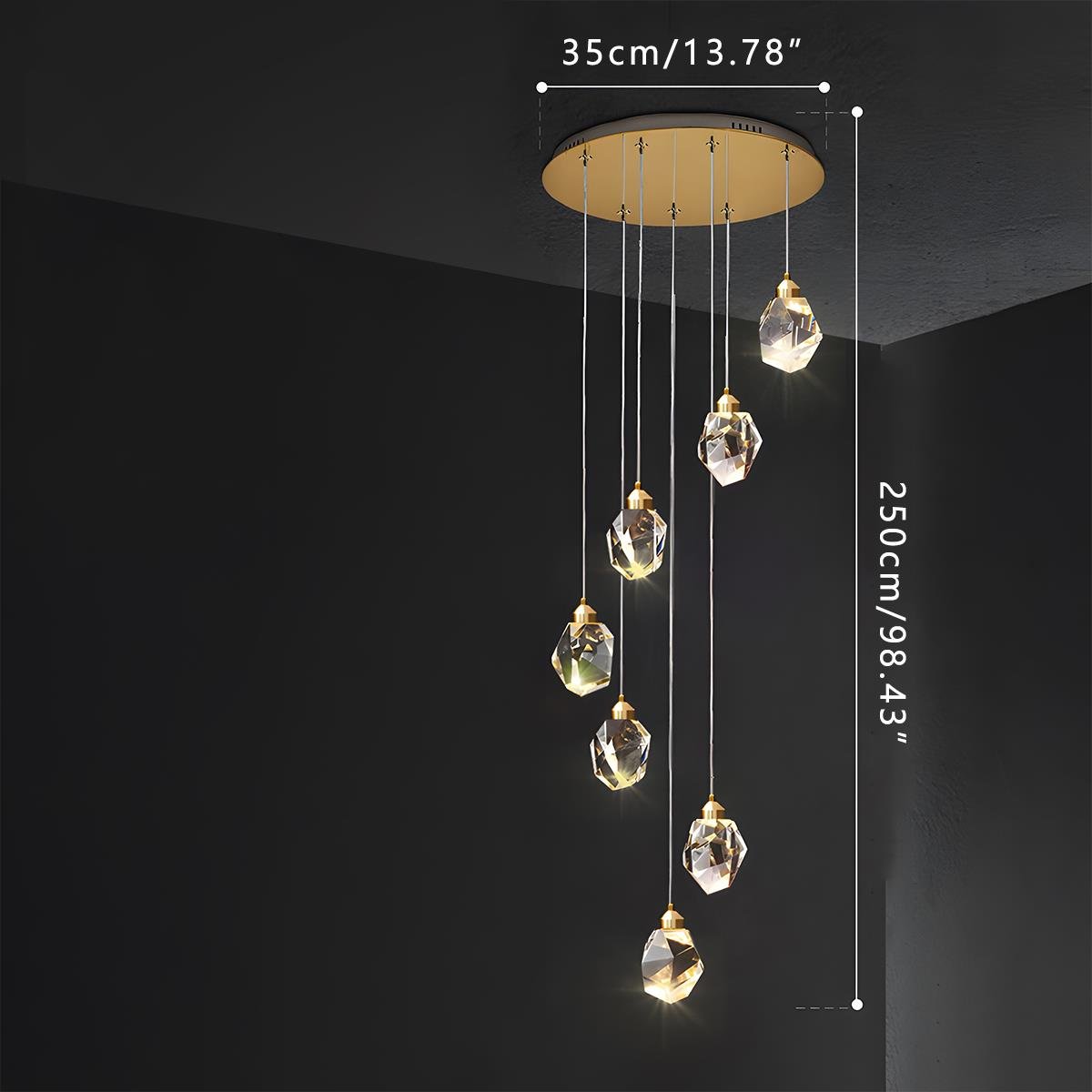 Moderne Minimalistische Luxe Messing Kristallen Hanglamp Met Verstelbare Hoogte En LED Verlichting | Sansoti
