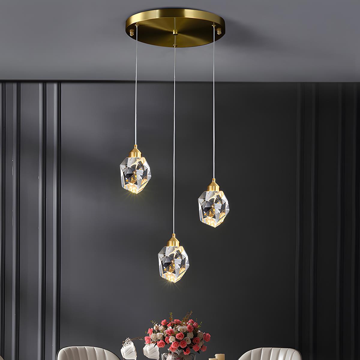 Moderne Minimalistische Luxe Messing Kristallen Hanglamp Met Verstelbare Hoogte En LED Verlichting | Sansoti
