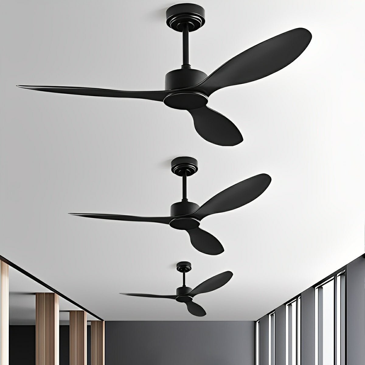 Ventilateur de plafond à 3 pales silencieux avec moteur CC, télécommande, interrupteur mural et rotation réversible pour la ventilation | Sansoti