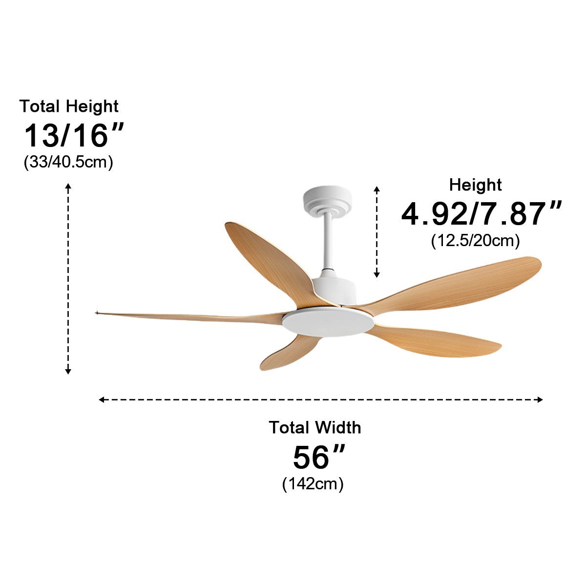 Ceiling fan with 5 Blades, DC Motor, 6 Speeds, Reversible, with Remote Control and Wall Switch | Sansoti