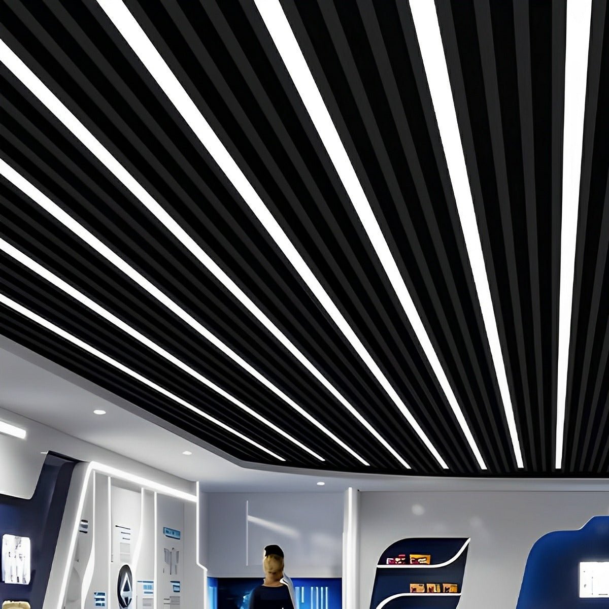 Plafonnier LED Bande Aluminium Noir Encastré Suspendu Bureau Boutique Salle de sport Éclairage sur rail Plafonnier linéaire Moderne | Restfield