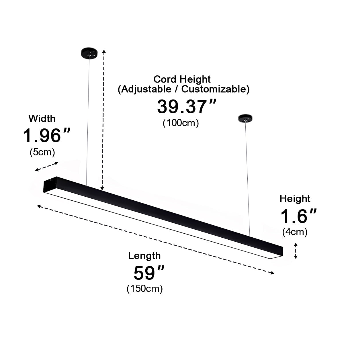Réglette LED encastrable en aluminium noir 60-150 cm Éclairage de bureau Montage au plafond Éclairage moderne pour espace de travail | Sansoti