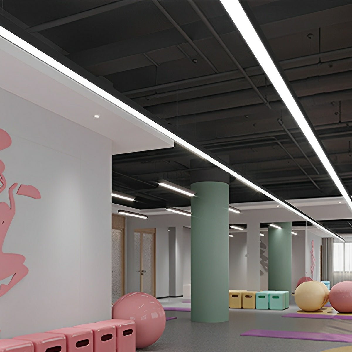 Plafonnier LED Bande Aluminium Noir Encastré Suspendu Bureau Boutique Salle de sport Éclairage sur rail Plafonnier linéaire Moderne | Restfield