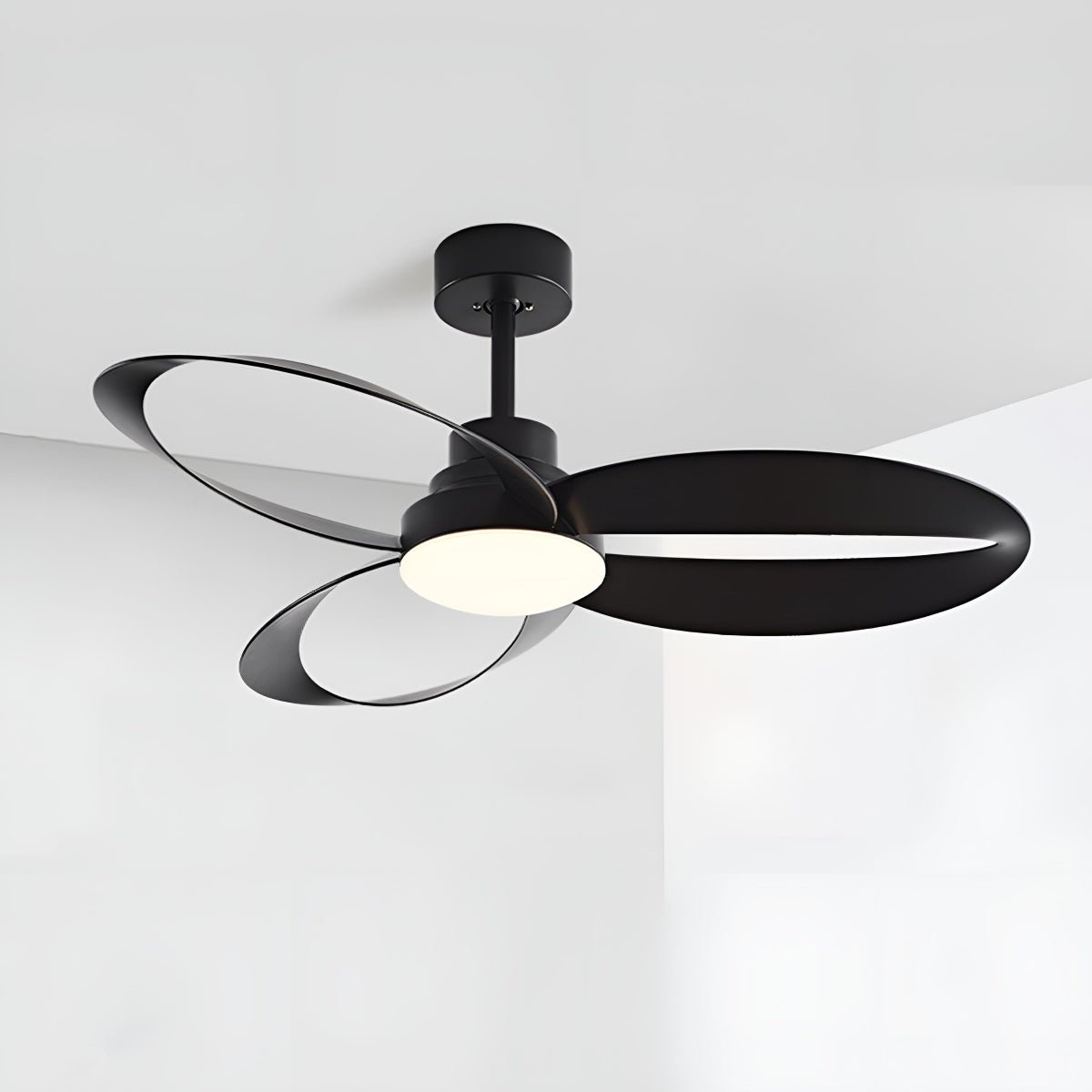 Geometric Ceiling Fan with Light, 6 Speeds, Reversible DC Motor, Minimalist Design, Living Room | Sansoti
