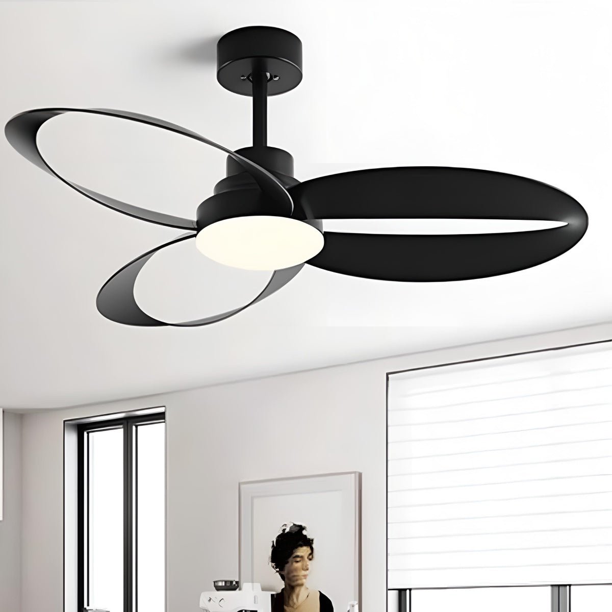 Geometric Ceiling Fan with Light, 6 Speeds, Reversible DC Motor, Minimalist Design, Living Room | Sansoti