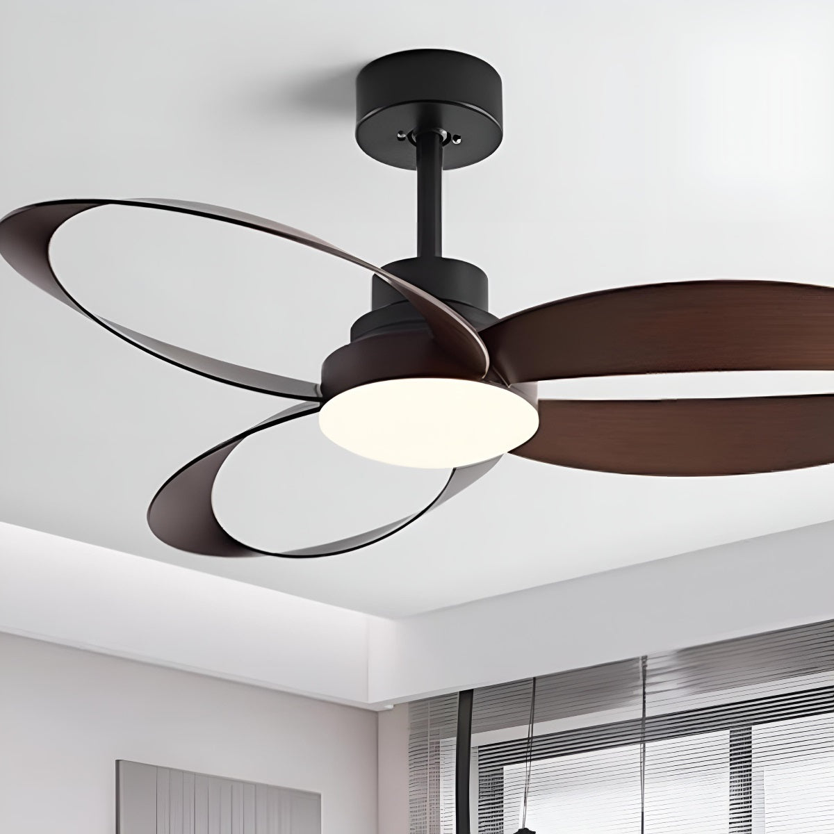 Geometric Ceiling Fan with Light, 6 Speeds, Reversible DC Motor, Minimalist Design, Living Room | Sansoti