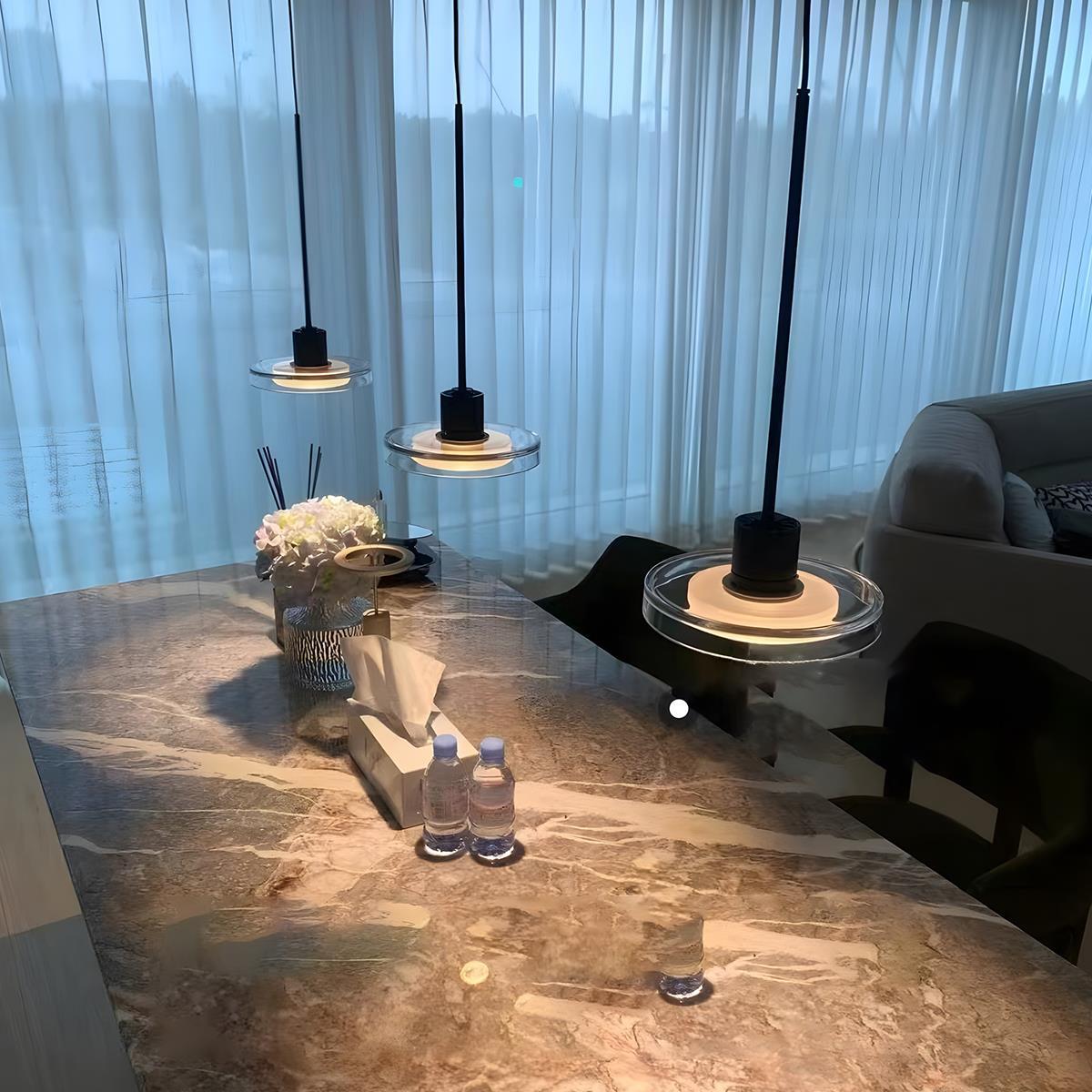 Suspension LED verre aluminium noir ronde Cuisine Salon Chambre Dimmable Suspension Table à manger Hall | Restfield