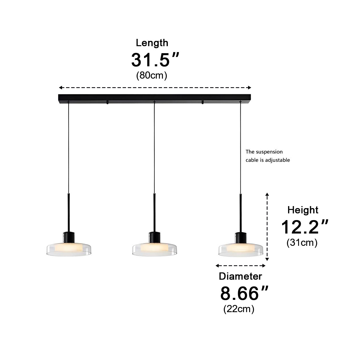 Suspension LED verre aluminium noir ronde Cuisine Salon Chambre Dimmable Suspension Table à manger Hall | Restfield