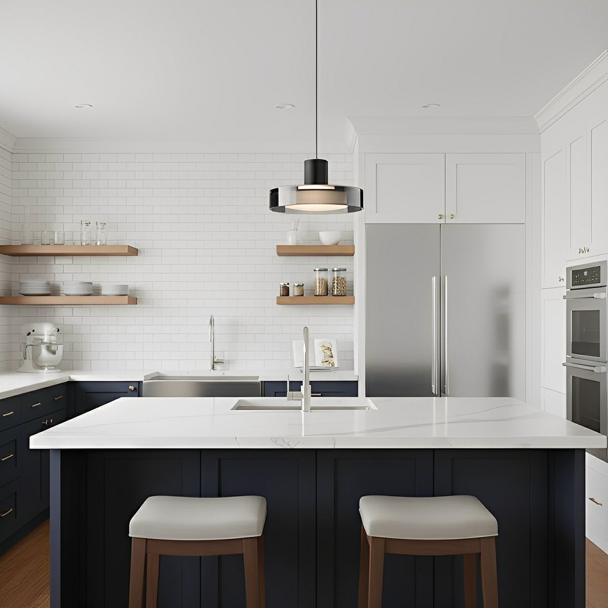 Suspension LED verre aluminium noir ronde Cuisine Salon Chambre Dimmable Suspension Table à manger Hall | Restfield