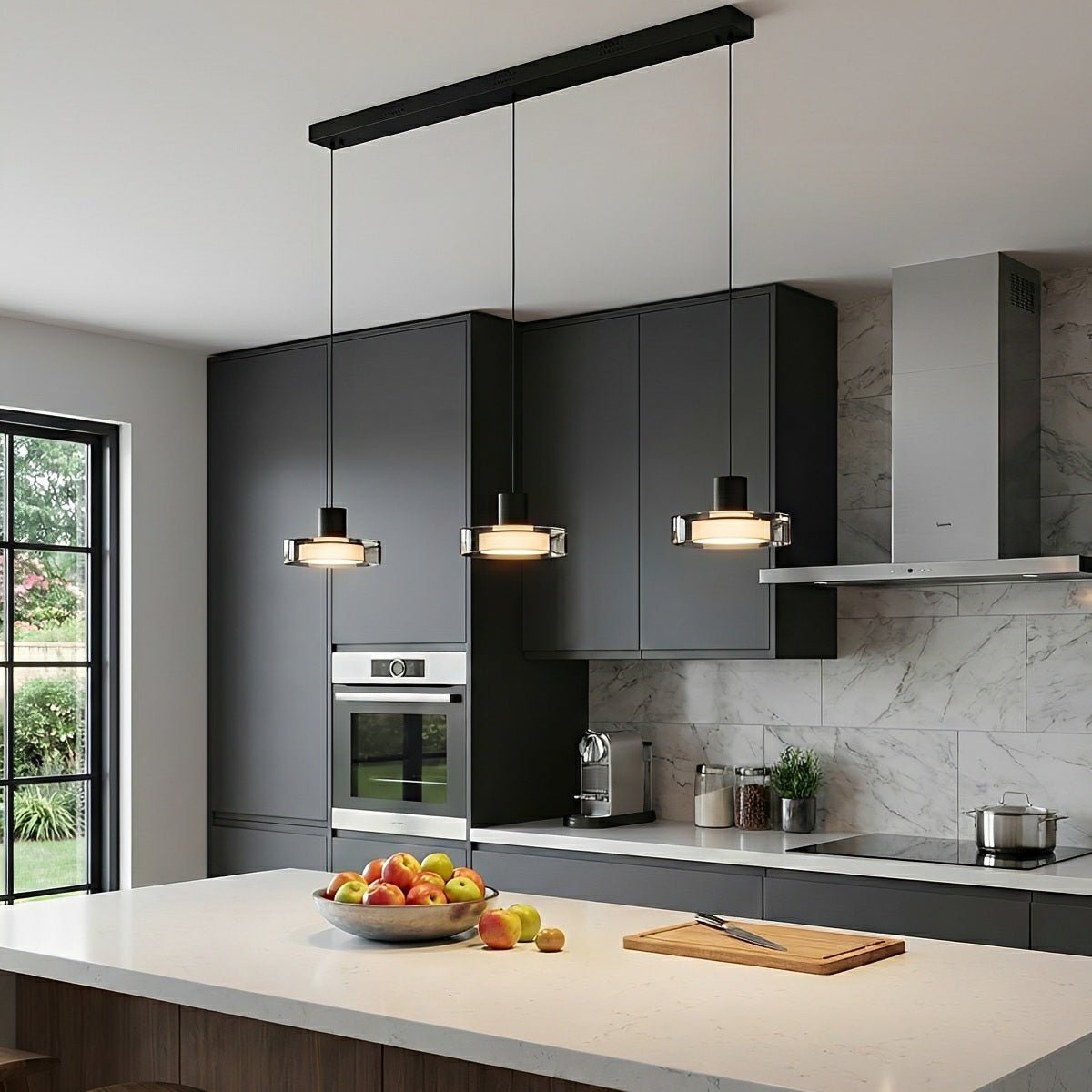 Suspension LED verre aluminium noir ronde Cuisine Salon Chambre Dimmable Suspension Table à manger Hall | Restfield