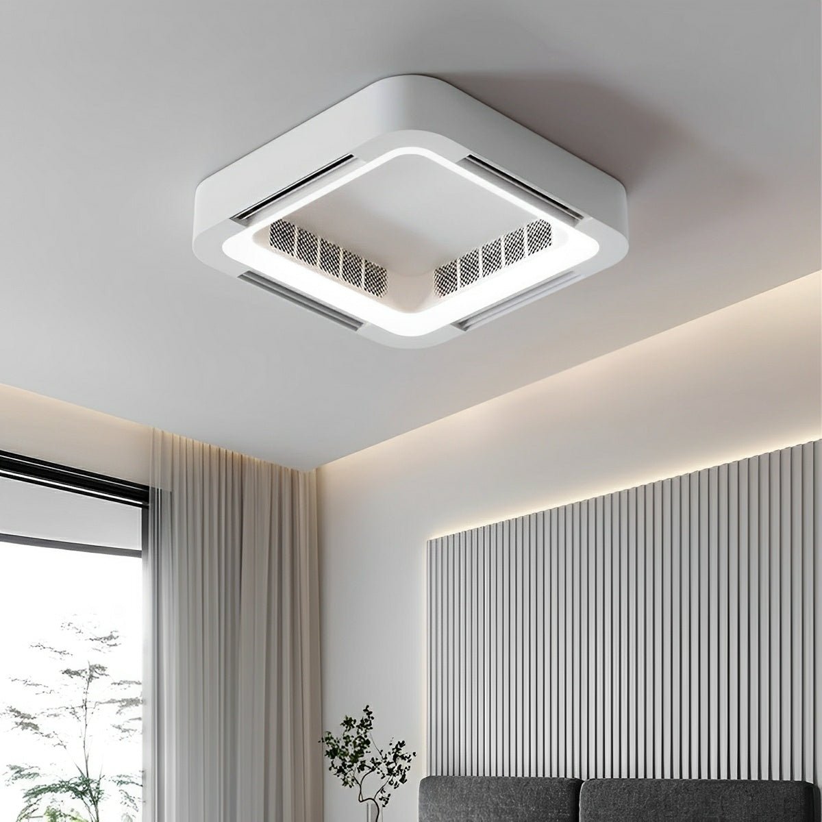 LED Ceiling Light with Fan, Dimmable, 45W, 4500lm, Remote Control, White, Modern, Minimalist, Living Room | Sansoti