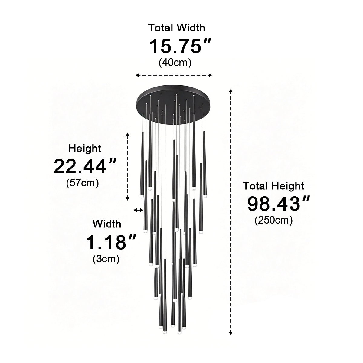 Suspension LED verticale pour escalier, lustre au design moderne en fer et acrylique, noir et or, à intensité variable, salon et salle à manger | Sansoti