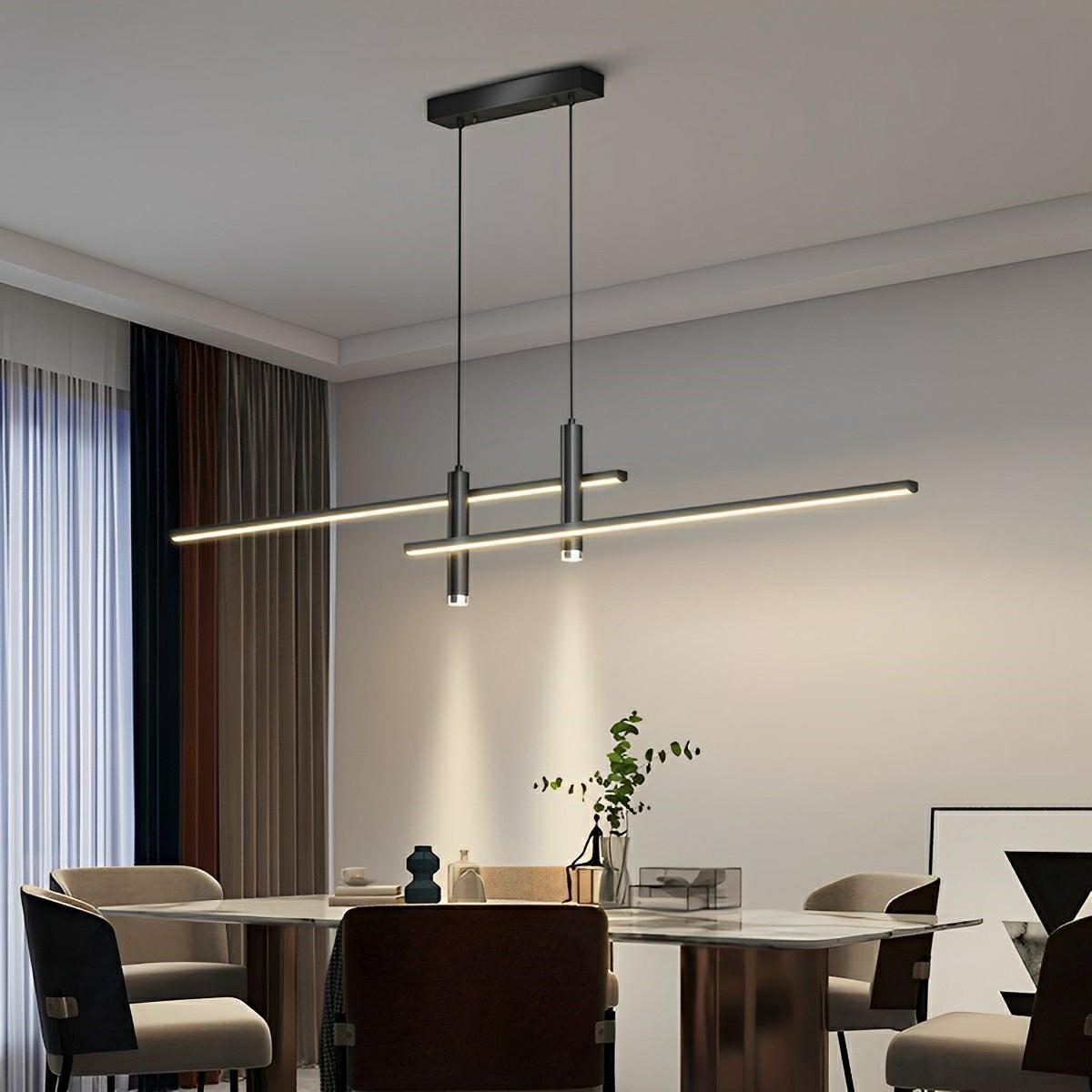 Pendelleuchte Aluminium-Leiste LED Dimmbar Schwarz Gold 90-150cm Modernes skandinavisches Design Esszimmer Wohnzimmer | Sansoti