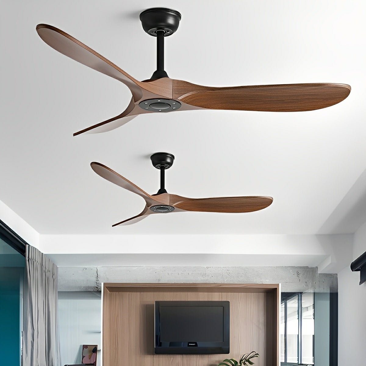 Ceiling fan DC motor 6 speeds reversible quiet minimalist white black wood 42-60 inch energy-efficient | Sansoti