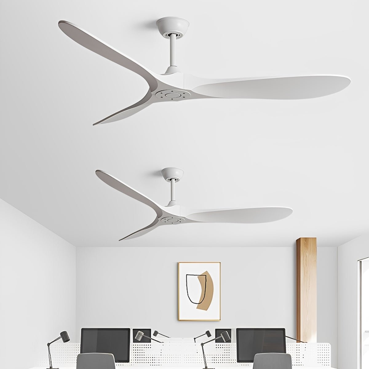 Ceiling fan DC motor 6 speeds reversible quiet minimalist white black wood 42-60 inch energy-efficient | Sansoti