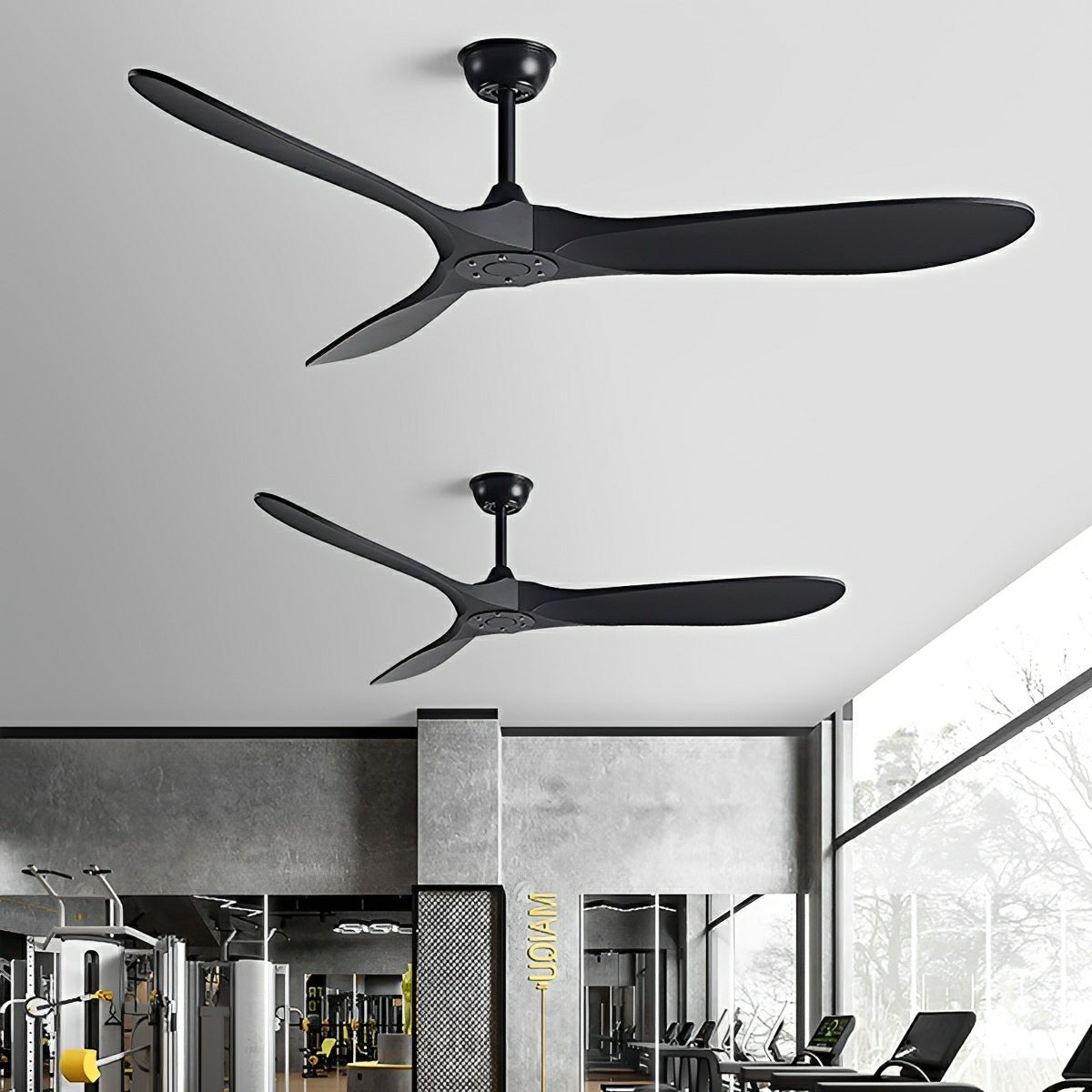 Ceiling fan DC motor 6 speeds reversible quiet minimalist white black wood 42-60 inch energy-efficient | Sansoti