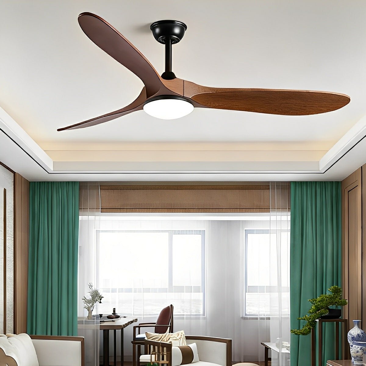 Ceiling fan with LED lighting, whisper-quiet motor, 6 speeds, reversible, Scandinavian design, living room | Sansoti