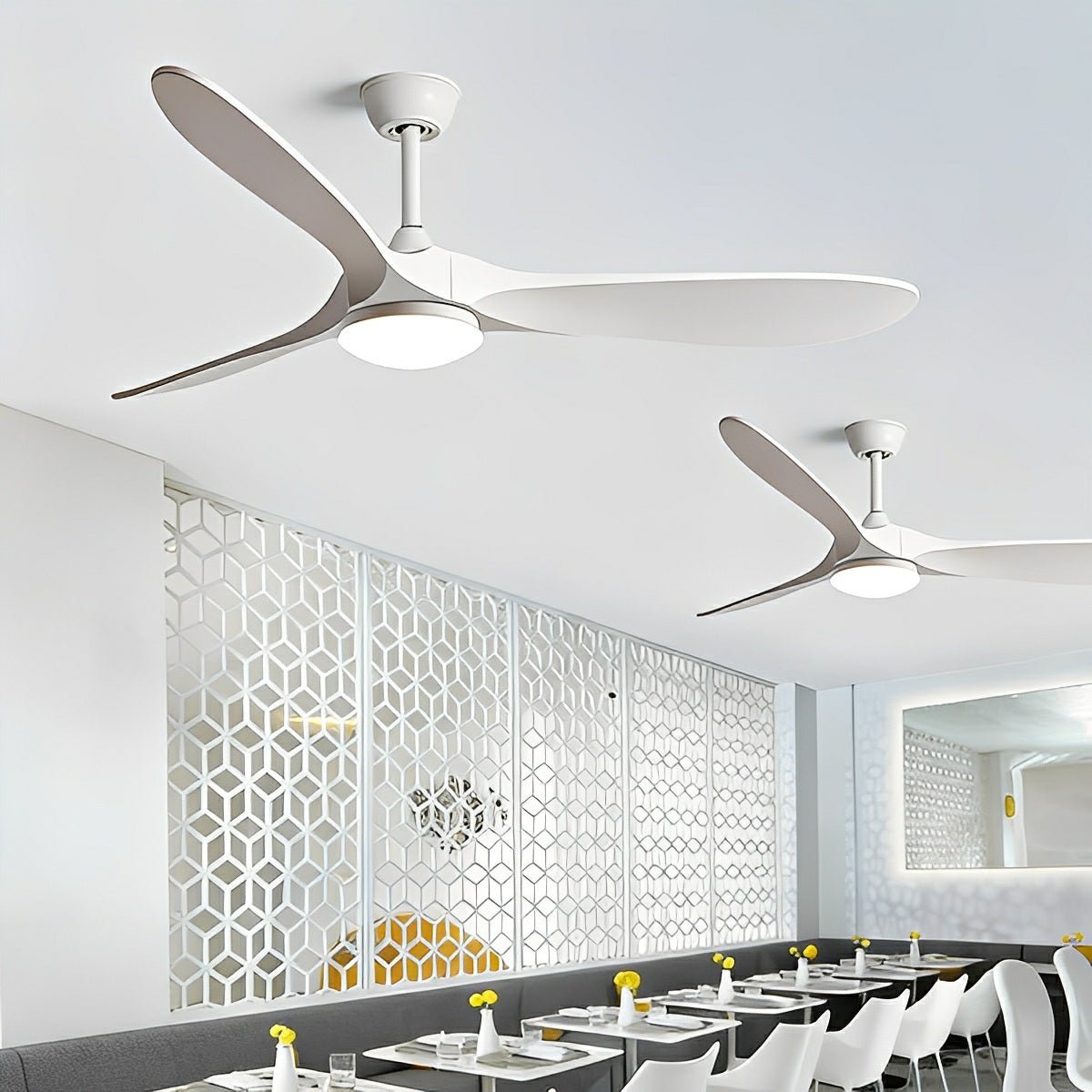 Ceiling fan with LED lighting, whisper-quiet motor, 6 speeds, reversible, Scandinavian design, living room | Sansoti