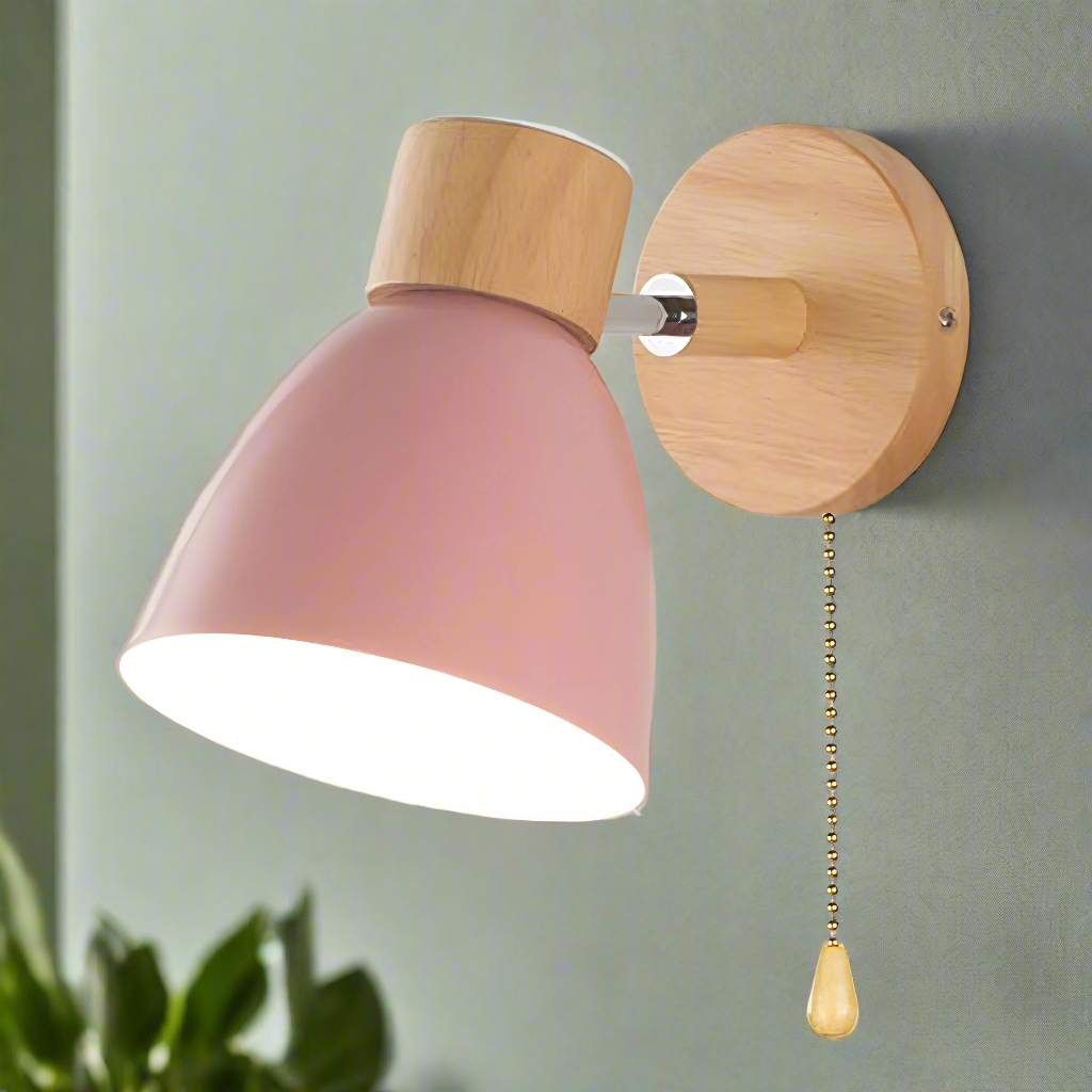 Wall Lamp with Pull Switch Scandinavian Design Fabric Shade E27 Fitting Atmospheric Reading Light Living Room | Sansoti