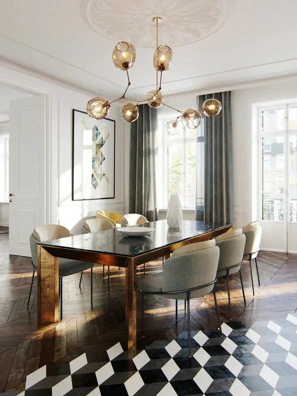 Glazen Kroonluchter met Vertakkingen Messing Zwart Amber Grijs Keuken Eetkamer Dimbaar LED Design Hanglamp | Sansoti