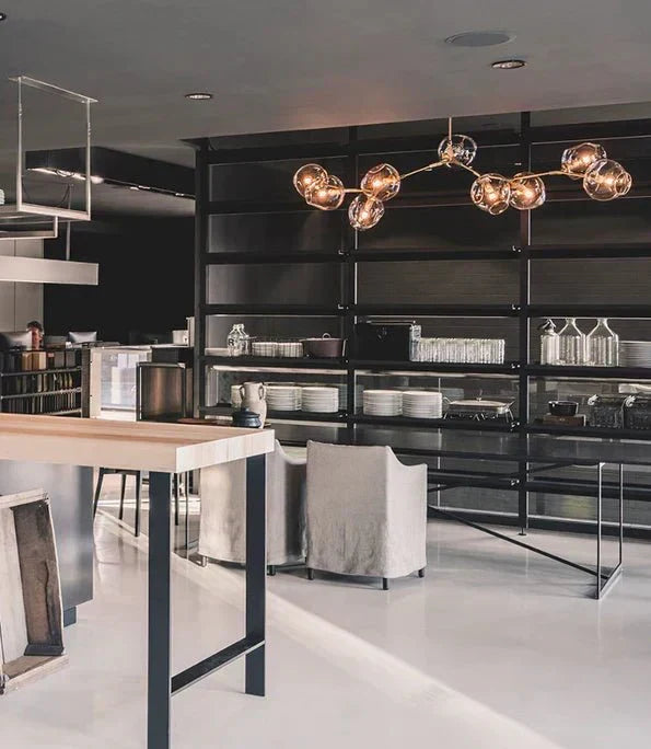 Glazen Kroonluchter met Vertakkingen Messing Zwart Amber Grijs Keuken Eetkamer Dimbaar LED Design Hanglamp | Sansoti